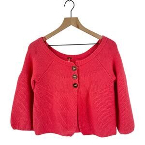 Y2K Free People Angora Lambswool Knit Cardigan Sweater Coral Cropped Size S